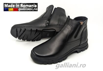 Ghete negre imblanite din piele naturala integral-barbati-fabricat in Romania-bg luc 140 black