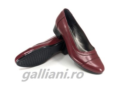 Pantofi bordo stil balerini cu toc-dama-piele naturala-fabricat in Romania-de talpex 15 brd