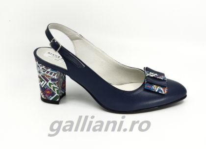 Pantofi-sanda-bleumarin-cu toc aplicat-piele naturala integral,fabricat in Romania-be-vis-a78-ip+col-navy