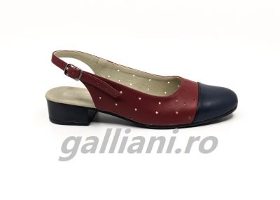 Pantofi-sanda cu toc mic-piele naturala-fabricat in Romania-de talpex sb red navy