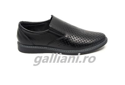 Pantofi negri casual barbati-piele naturala perforata-fabricat in Romania-bc fil 340 negru