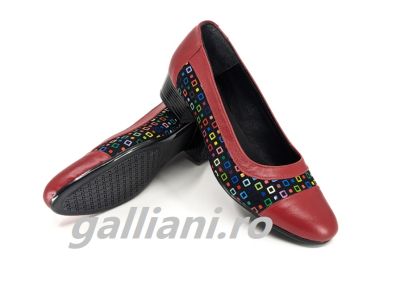 Pantofi rosii stil balerini cu toc-dama-piele naturala-fabricat in Romania de talpex red vit 