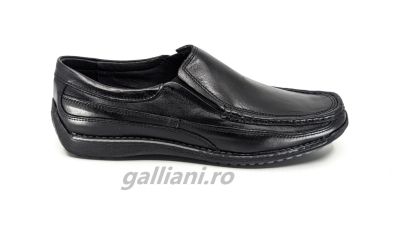 Pantofi negri casual barbati-piele naturala cu talpa cusuta-fabricat in Romania-bc mar 700 el black